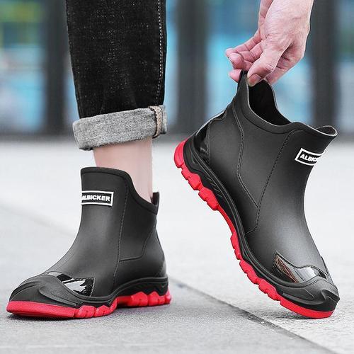 Fashion Thickened Camouflage Rain Boots Men's Short Calf Anti-Slip Kitchen Water Shoes Rain Boots Waterproof Fishing Thick Bottom Waterproof Shoes 