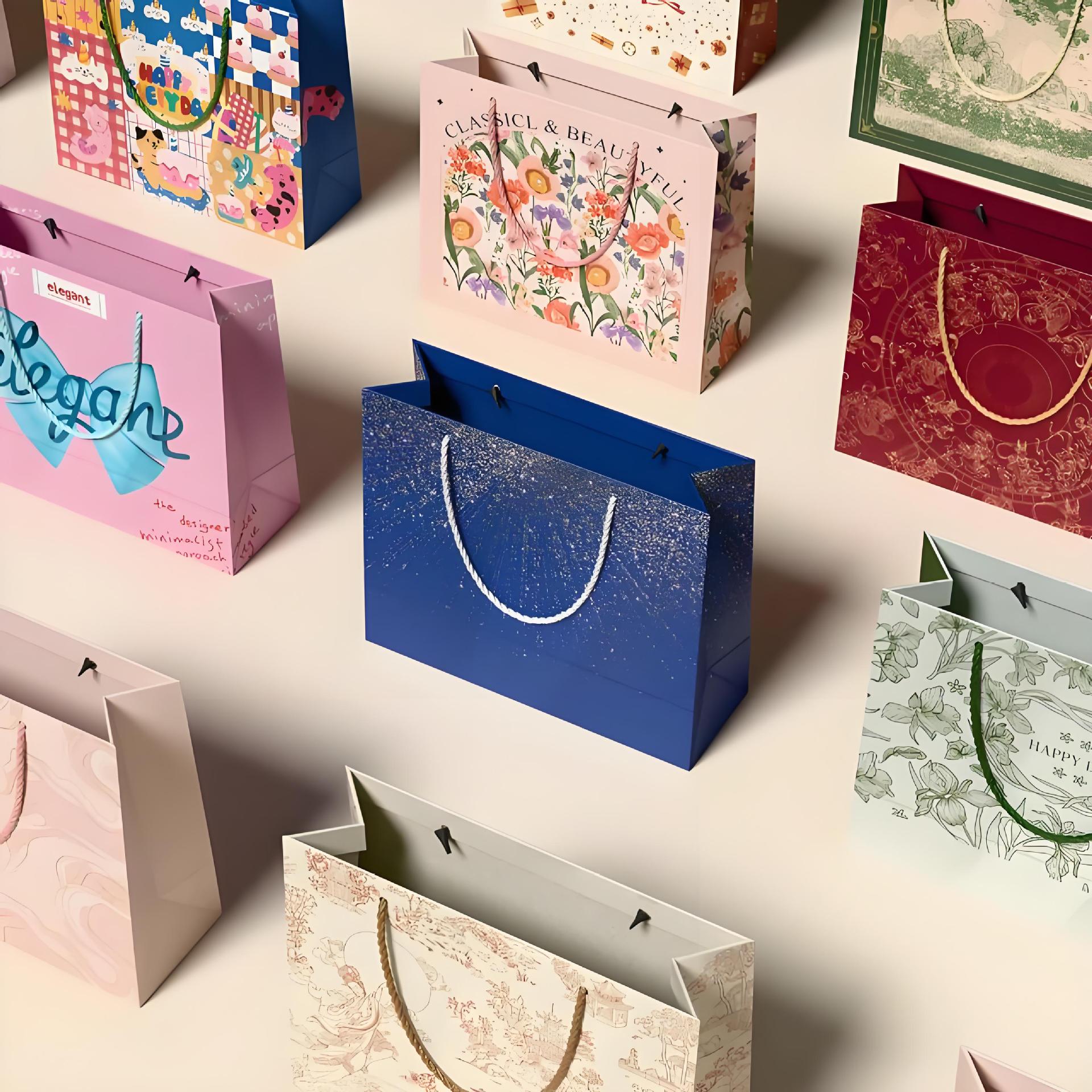 Bolsa de vino blanco regalo pulsante bolsas de papel cuadradas personalizadas estampado caja de regalo bolsa de compras kraft