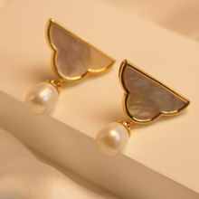 法式宮廷耳環珍珠款氣質高端銀針一件代發包郵耳釘天然母貝飾品