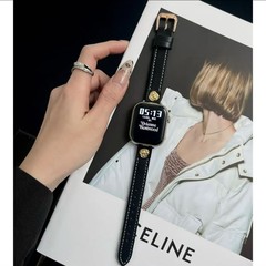 拼色山茶花皮質錶帶適用蘋果Apple手錶腕帶iwatch56789SE智能錶帶