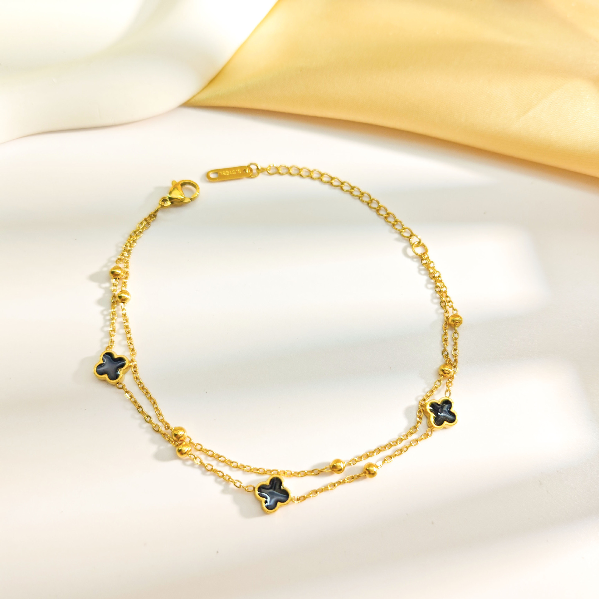 S8125 골드 블랙 네잎클로버 팔찌