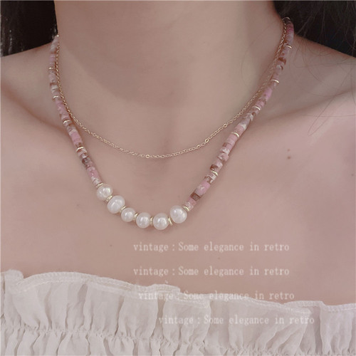 Colorful natural stone gold beads hand-beaded necklace national trend stacked clavicle chain high-end forest neck chain Europe and America