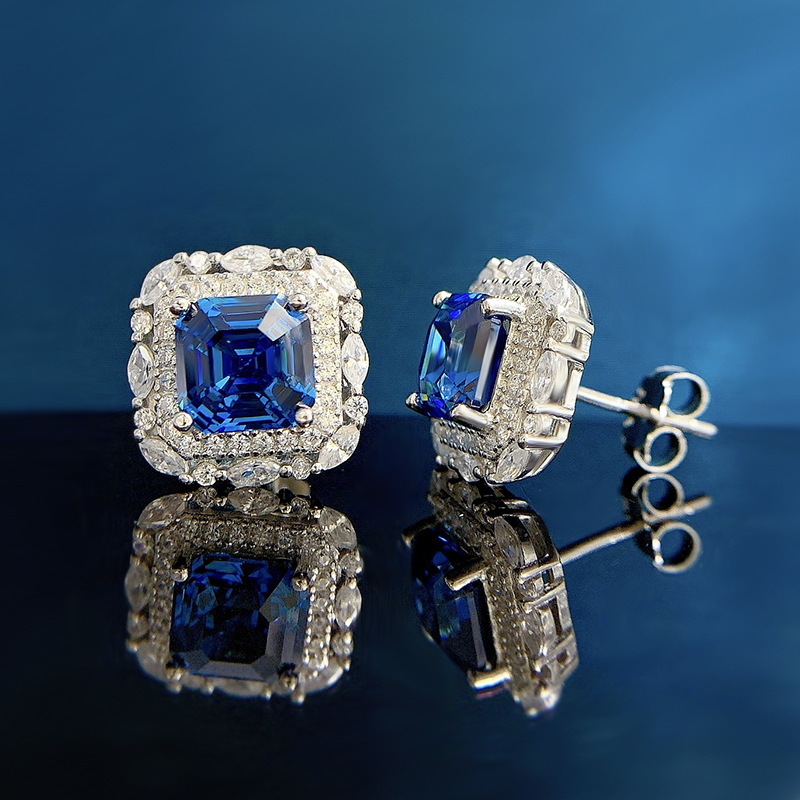 Banquet Occasion 925 Sterling Silver Material 1 Pair 925 Sterling Silver Zircon Square Ear Studs