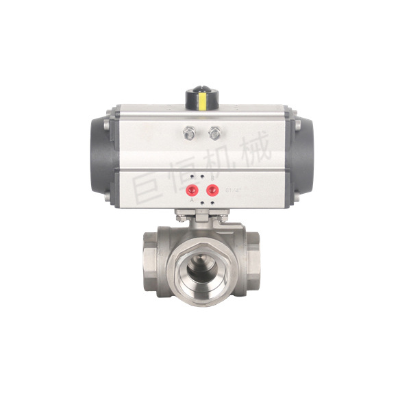 巨恒阀门厂家批发Q611F气动三通球阀 气动不锈钢片式球阀 卫生级