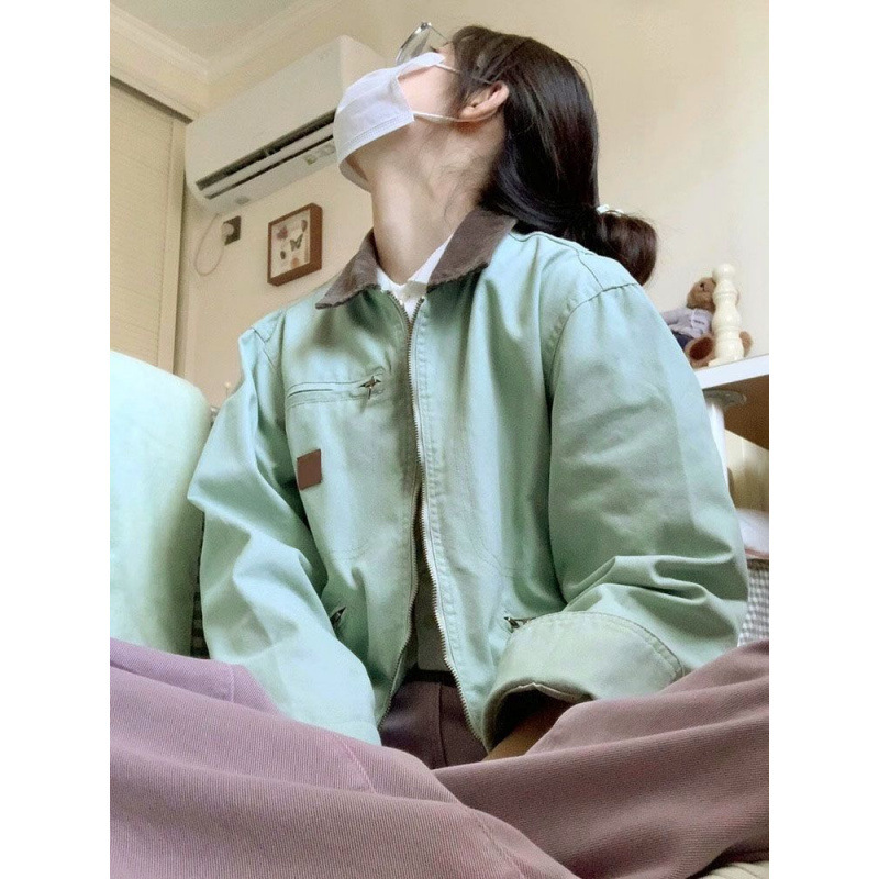 外套春秋小个子2024新款美式复古撞色翻领底特律工装夹克