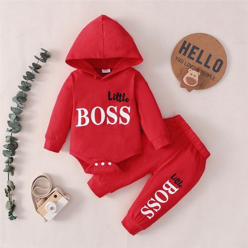 Cross-border Baby & Children's Clothing—European and American Style—New Arrivals: Boys' and Girls' Spring/Fall Letter-Printed Hooded Solid-Color Two-Piece Sets