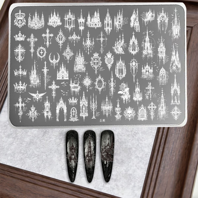 Temple - Cross-border popular nail art stamping transfer plate template on Little Red Book, vintage gothic temple nail pattern Temple - Cross-border popular nail art stamping transfer plate template on Little Red Book, vintage gothic temple nail pattern