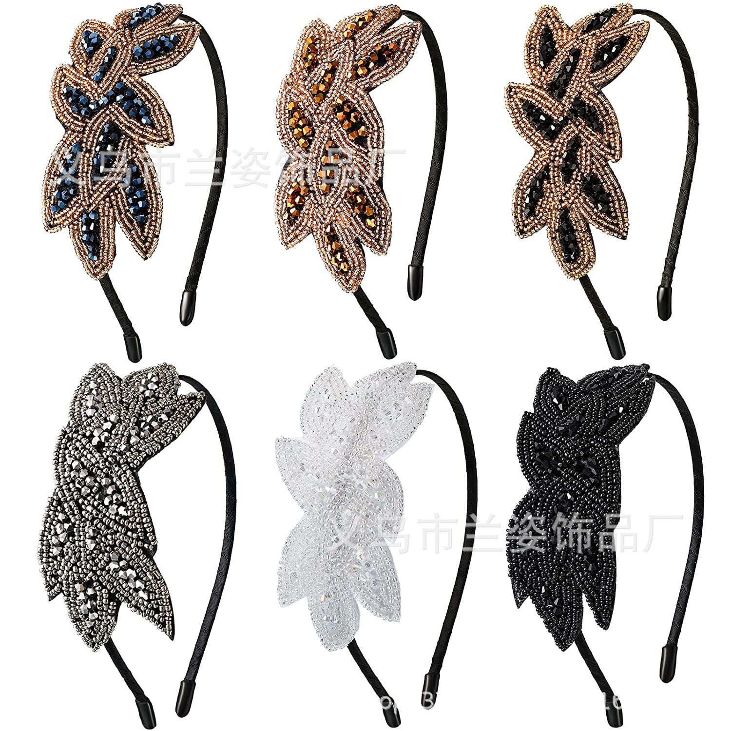 Europeo y americano estilo bohemio retro banda de pelo tocado hecho a mano con cuentas rhinestone arroz cuentas banda de pelo tocado diadema transfronteriza