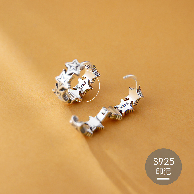 Pendientes de Plata de Ley 925 pendientes retro estrella de cinco puntas pendientes personalizados de moda de estilo coreano pendientes de nicho de las mujeres