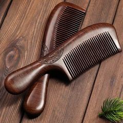 Bulk black gold sandalwood hair comb, fine-toothed hair comb for smooth hair, double-sided carved wood comb, festival gift with engraved LOGO