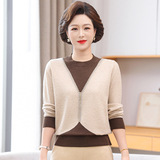 2025春秋妈妈装时尚提花针织衫毛衣大码宽松冬季打底衫圆领长袖，女装针织衫/毛衣，妃慕昵服饰