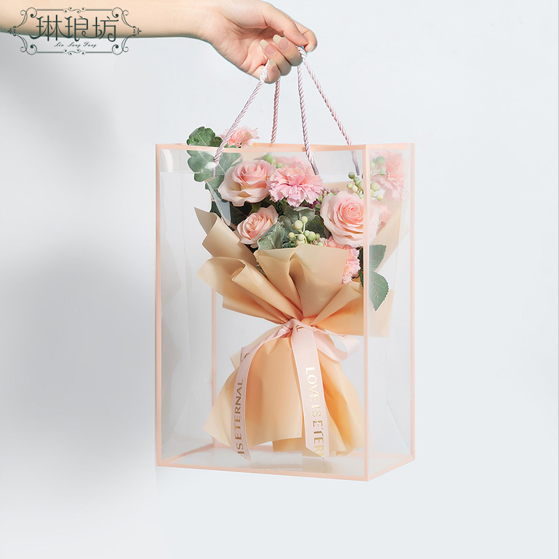 Huayang bolso colorido frontera ins fresco ramo regalo mano llevar bolsa transparente ver a través de plástico 10 unids