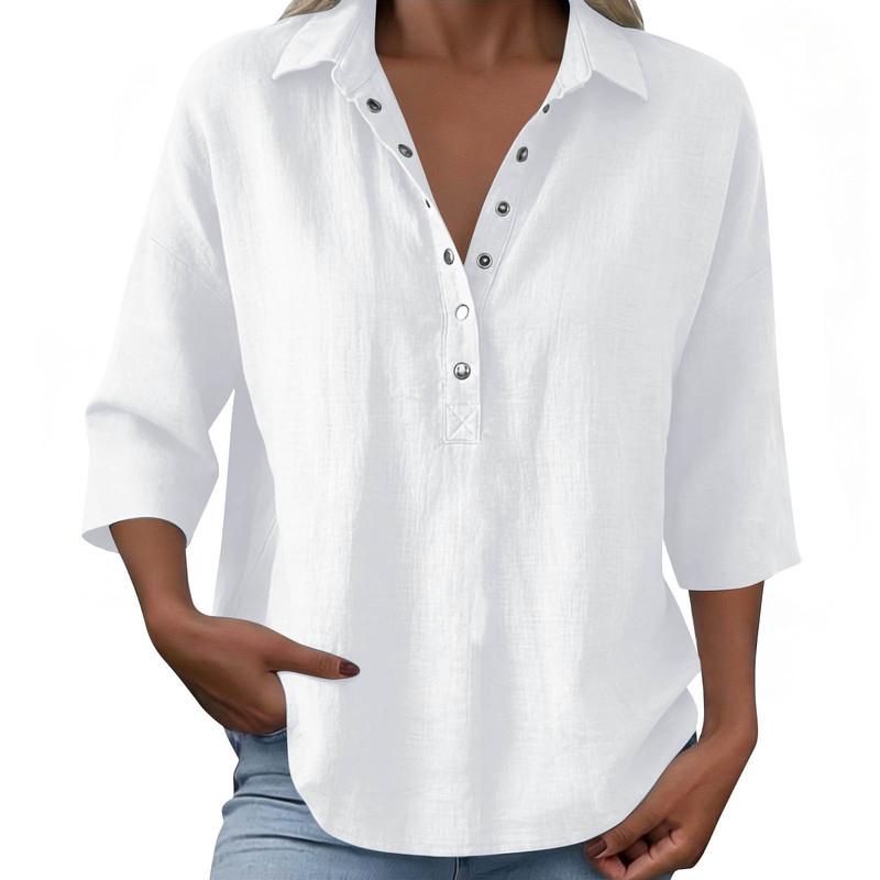 Cross-Border European and American Independent Site Amazon New Women's Casual Loose Collared Button-Up Shirt Top Women's Bamboo Cotton Cross-Border European and American Independent Site Amazon New Women's Casual Loose Collared Button-Up Shirt Top Women's Bamboo Cotton