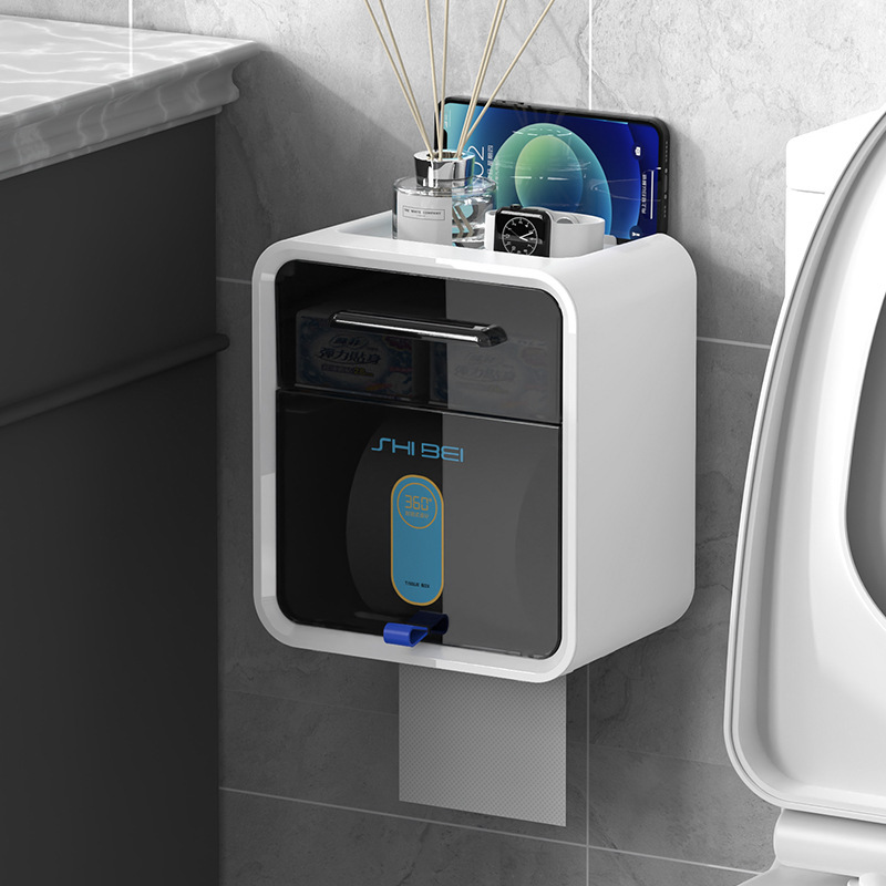2025 New Bathroom Punch-Free Wall-Mounted Tissue Box Double-Layer Drawer Visible Roll Paper Storage Box Bathroom