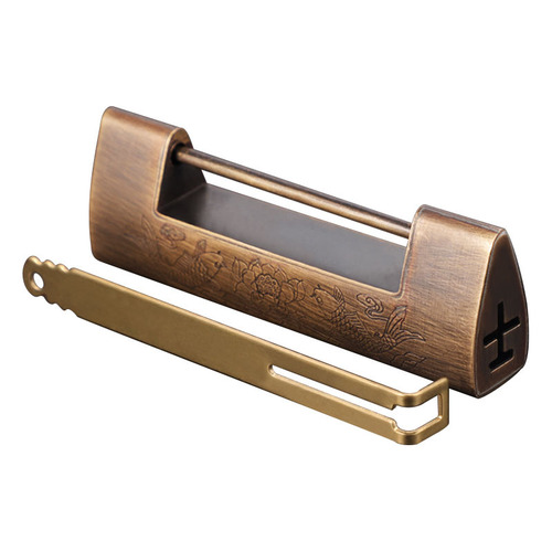 Antique copper lock, Chinese-style horizontal hanging lock, retro carved, old-fashioned small lock head, wooden box cabinet door plug, ancient copper lock