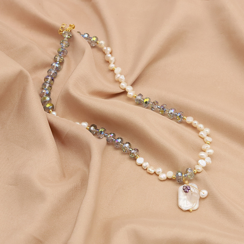 Barroco collar de perlas colgante de rama cuadrada colgante de clavícula nicho personalidad alta sensación natural collar de perlas mujeres