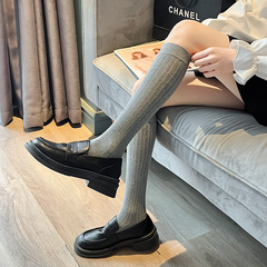 小腿襪女秋冬豎紋小腿襪女顯瘦純棉百搭中筒襪日系黑白堆堆襪子女