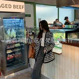 深圳南油高端女装欧美原单撞色格纹夹棉复古时髦保暖羊毛棉服外套