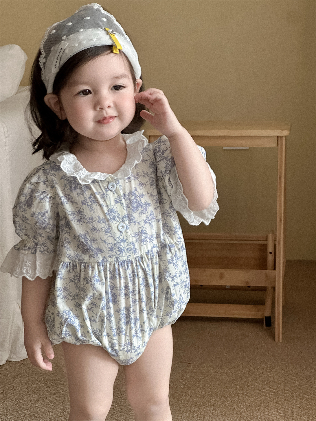 Ropa de verano con bolso floral de encaje para bebés, ropa fina para niños coreanos 2025, ropa de verano para bebés, mameleros para niñas image 1