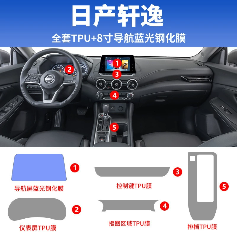 Подходит для интерьера 14-го поколения Nissan Sylphy, 23 модели пленки экрана центрального управления, версия с электроприводом, модифицированные детали, автомобильные запчасти