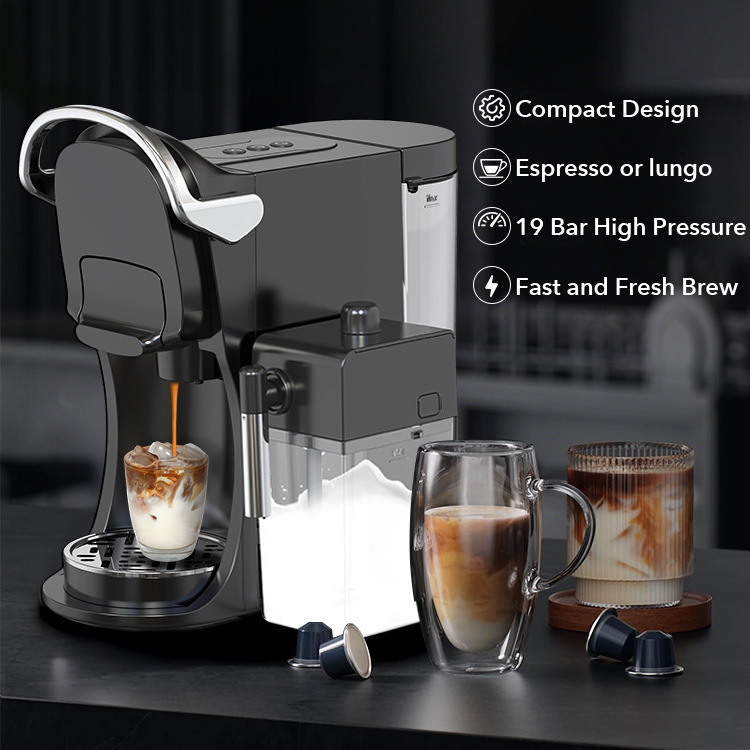 Foreign Trade Multifunctional Capsule Coffee Machine with Milk Frother, Three-In-One Espresso Machine Oem