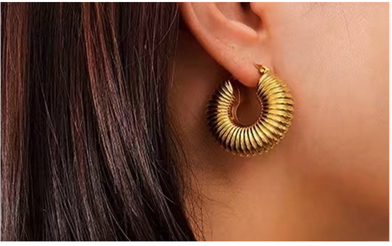 Fashion Spiral Stripe Stainless Steel Gold Plated Earrings 1 Pair display picture 2