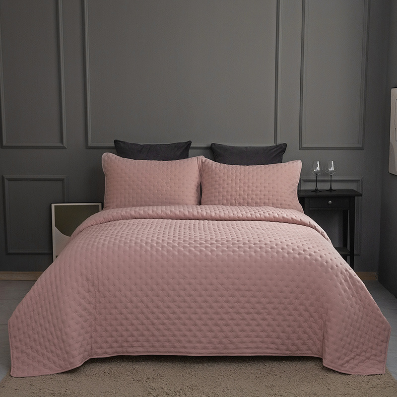 Fabricantes de agua directa de lavado de algodón de arroz cubierta de cama de tres piezas de color sólido simple engrosado cuatro estaciones conjunto de ropa de cama universal