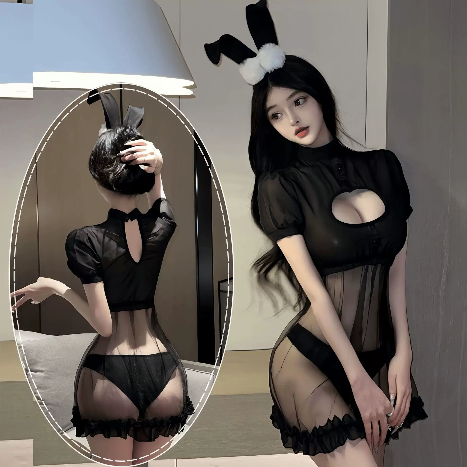 网红拍 情趣内衣扮演兔球内裤Cospaly兔子漏乳蕾丝裙摆角色9128