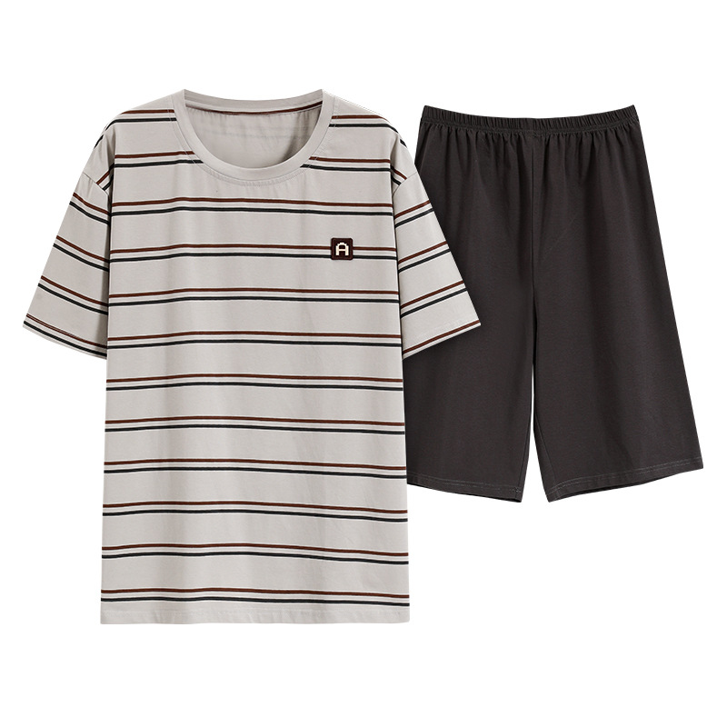 Nuevo pijama de algodón de verano para hombres pantalones cortos de mangas cortas chaqueta de cuello redondo ropa de hogar para hombres casual suelta grande conjunto