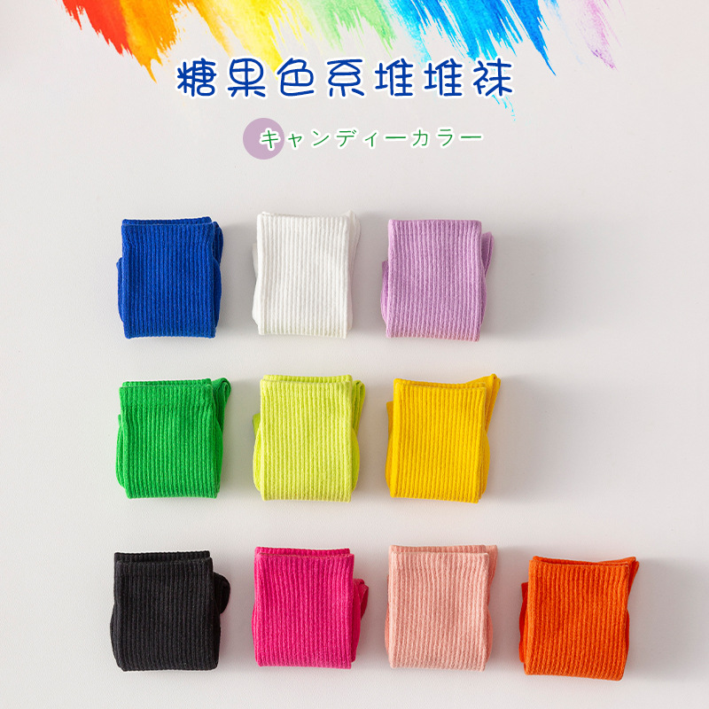 Calcetines de algodón de color liso a media pantorrilla para otoño e invierno, venta al por mayor, calcetines de algodón peinado para mujer, medias de algodón a rayas caramelo