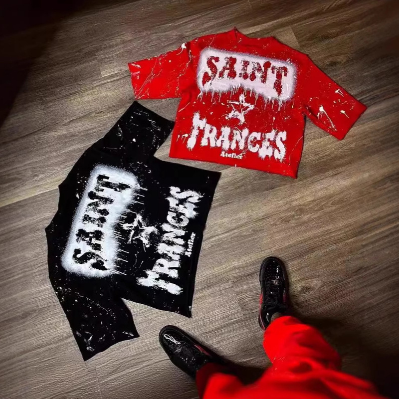 アメリカンストリートヒップホップトレンド服レタープリントTシャツパーソナライズされたパンク男性と女性のルーズトップ卸売|undefined