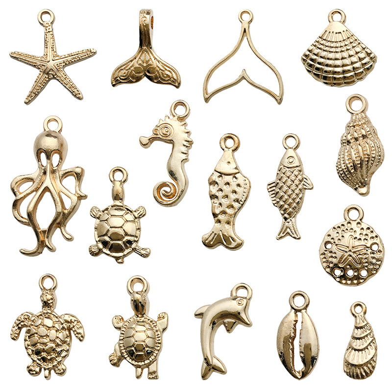 DIY jewelry accessories kc gold ocean series pendant turtle octopus shell sea stars bracelet necklace pendant