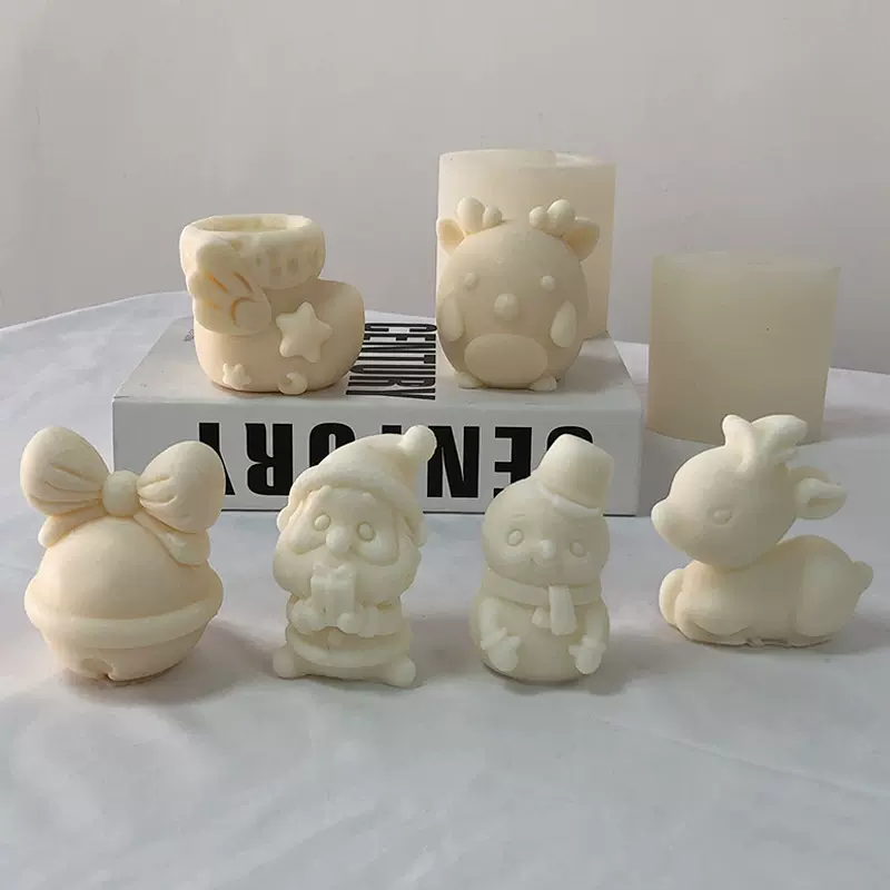 圣诞节系列香薰蜡烛硅胶模具diy圣诞树麋鹿雪人石膏滴胶摆件模具