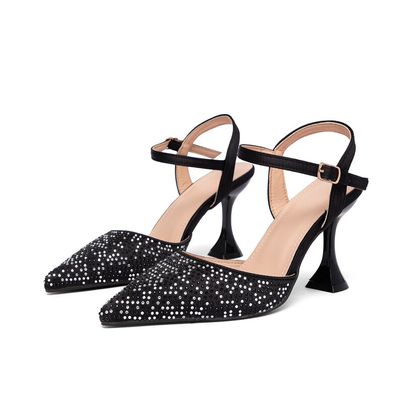 2026 New Model Rhinestone Pointed Toe Stiletto Sandals with Buckle Design, Niche Fashion Stylish Women's Shoes Wholesale
