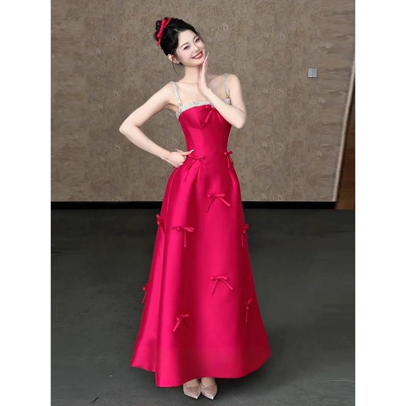缎面订婚礼服裙女轻奢小众高端晨袍新娘敬酒服甜美气质生日宴会夏|undefined