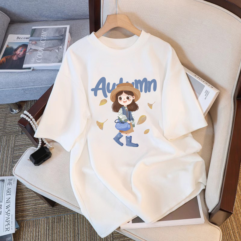 Cartoon Cute White T-Shirt Women's Summer Pure Cotton Short-Sleeved 2025 New Loose High-End T-Shirt Top Cartoon Cute White T-Shirt Women's Summer Pure Cotton Short-Sleeved 2025 New Loose High-End T-Shirt Top