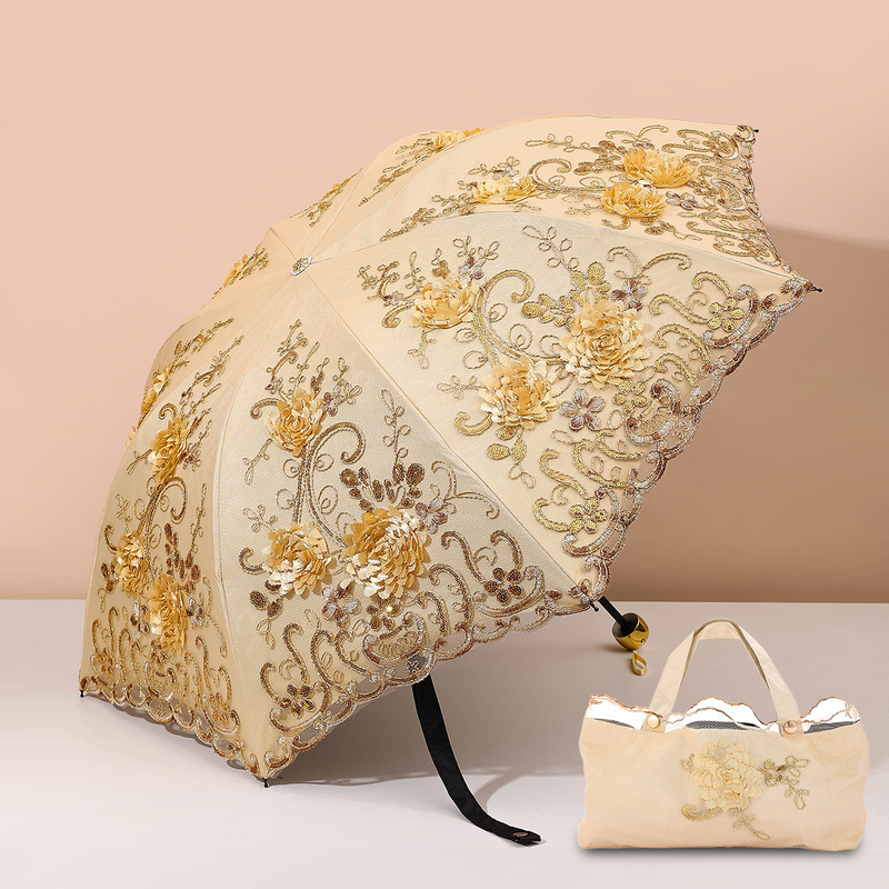 Embroidered Princess Umbrella Black Glue Sunshade Umbrella Embroidered Lace Sun Umbrella Three-Folding Sunny Umbrella Women's Sun Protection UV Protection Embroidered Princess Umbrella Black Glue Sunshade Umbrella Embroidered Lace Sun Umbrella Three-Folding Sunny Umbrella Women's Sun Protection UV Protection