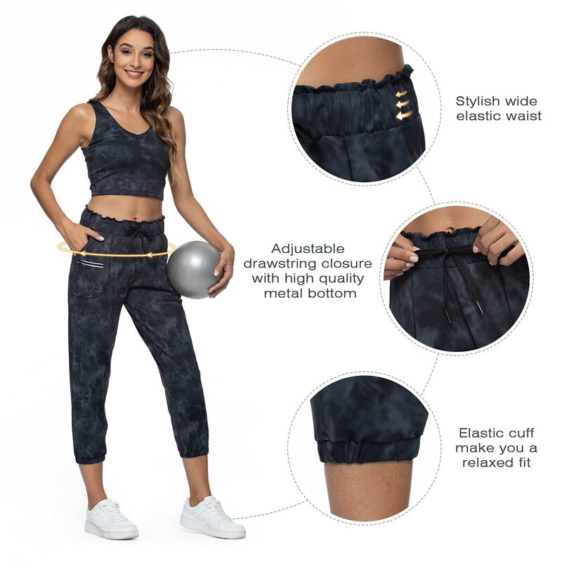 Women Joggers Pants with Pockets Elastic Waist Workout Athletic Gym Pants Plaid Casual Yoga Running Pants Cross-Border