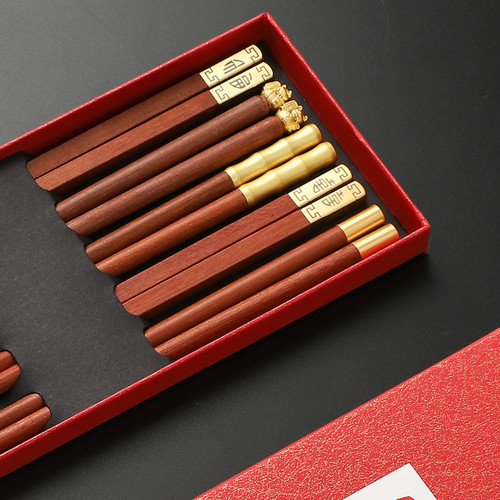 Chinese square head double happiness red sandalwood chicken wing wood chopsticks auspicious blessing chopsticks home hotel boxed gift chopsticks with engraving