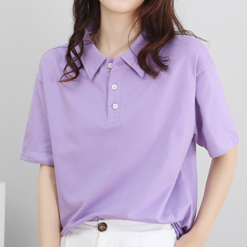 Women's Summer 2025 Workwear Loose Cotton Plain Color Elegant Commuting Polo Shirt T-Shirt with Collar