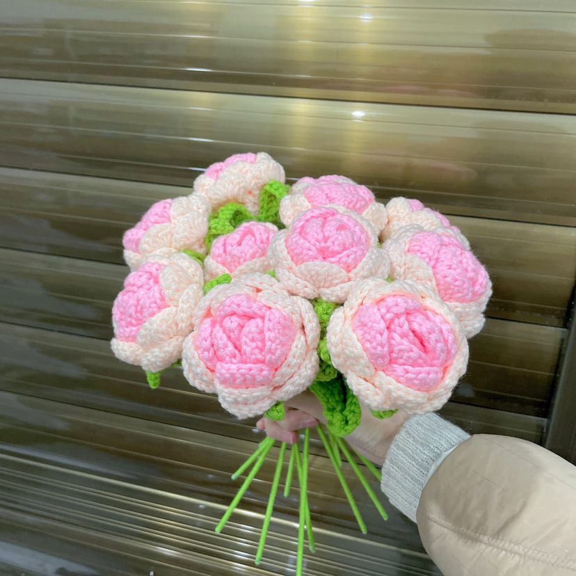 Lily tejido a mano acabado rosa Lily Tulip flor artificial lana ramo regalo