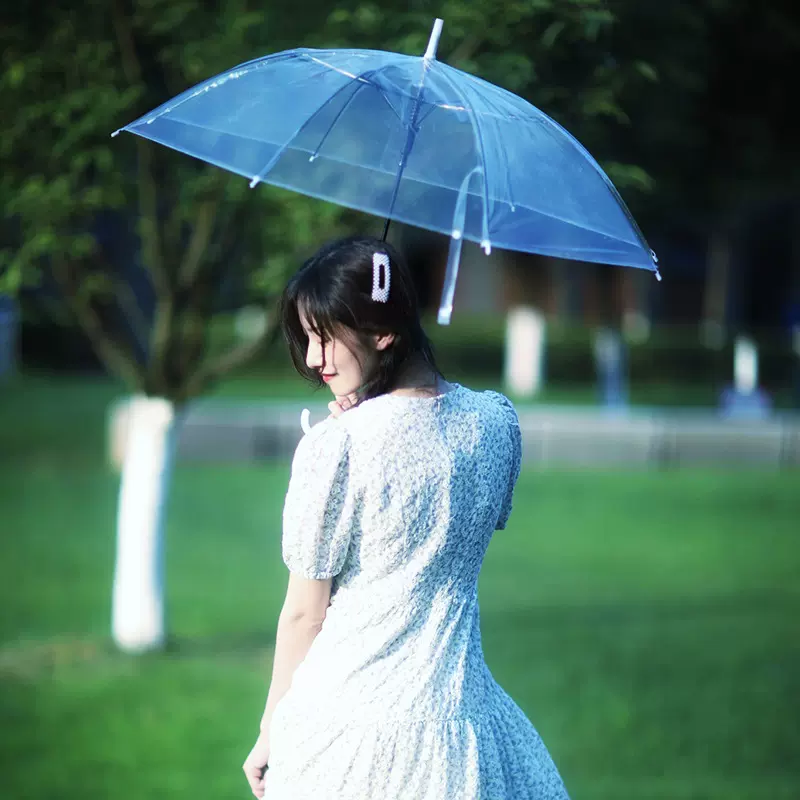 厂家批发自动长柄透明伞 创意直杆彩色透明雨伞 广告伞logo