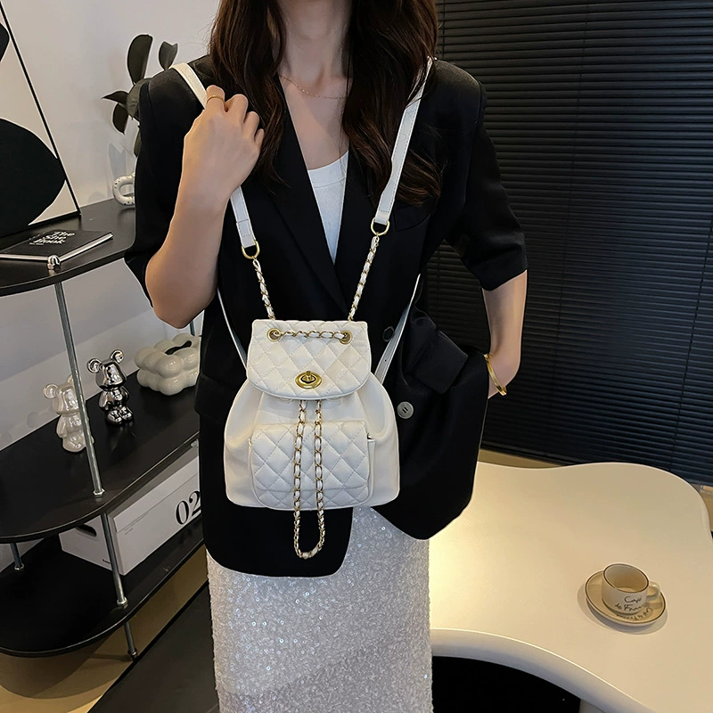 Fashionable backpack with diamond pattern, one-shoulder bag, Chanel style