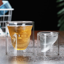 创意酒吧双层玻璃杯骷髅头威士忌水果酒杯子高硼硅水杯骷髅小杯子