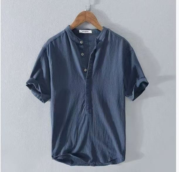 Camicia casual uomo in cotone e lino a maniche corte_voghion.com
