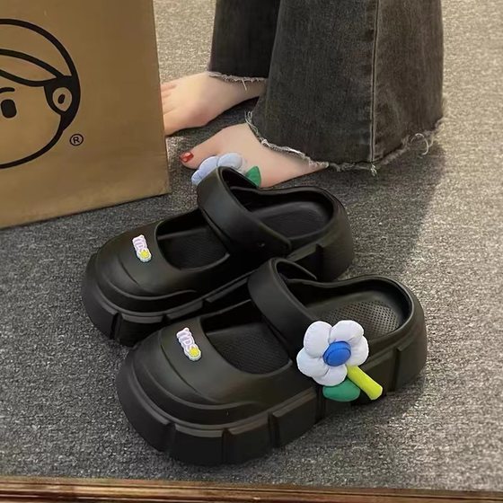 Milk Huhu Flower Cave Shoes Women's Summer Wear 2024 Net Flamour Super Fire Increased Thick Sole Feeling Baotou Slippers