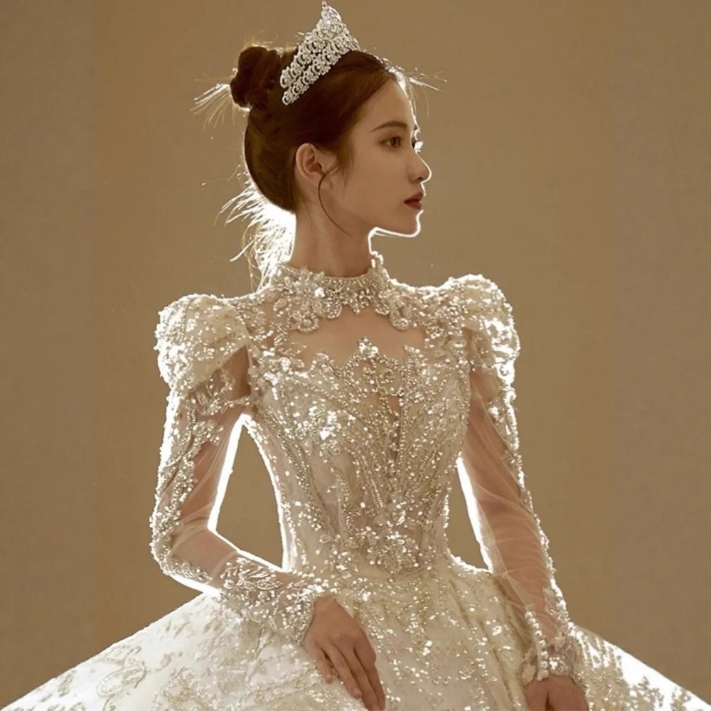 Wedding Dress Main Gown Court Style 2023 New Bride Elegant Retro Princess Elaborate High-End Dress Petite with Train