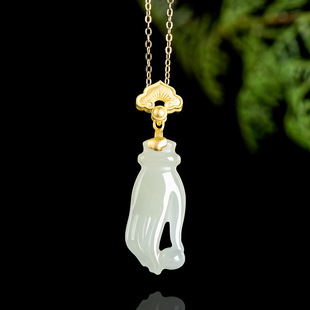 Old material Hetian jade white jade palm pearl pendant genuine goods S925 silver inlaid natural jade men's and women's pendant wholesale