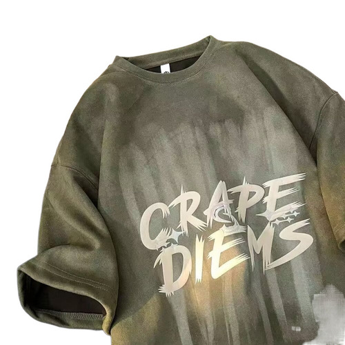 Summer Heavyweight New Arrival American Calfskin Print Crew Neck Short Sleeve Streetwear Couple Bestselling Loose Fit Versatile Casual Top