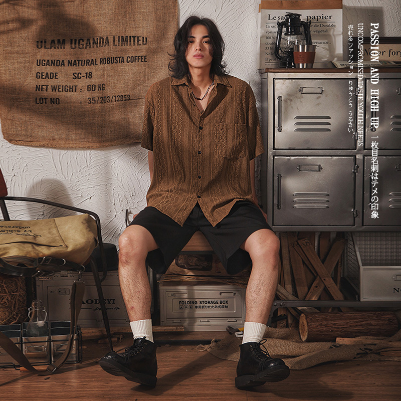 Japanese retro small design ethnic shirt for leisure